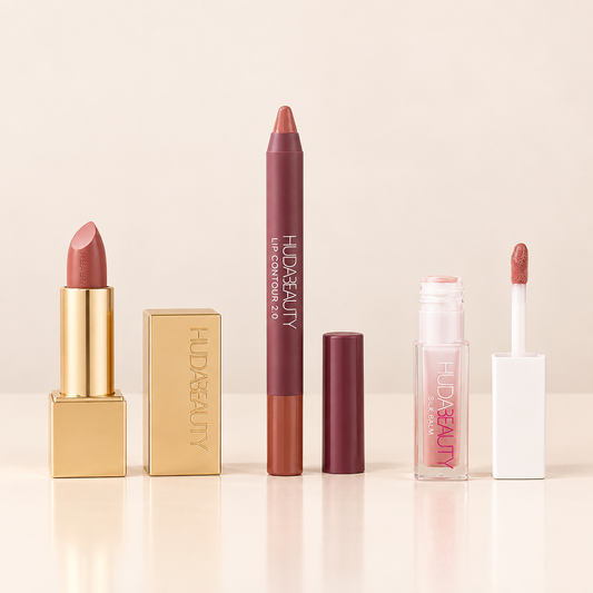 Huda Moji 3-in-1 Lip Set – Velvet Matte Lipstick, Waterproof Lip Pencil & Lip Gloss